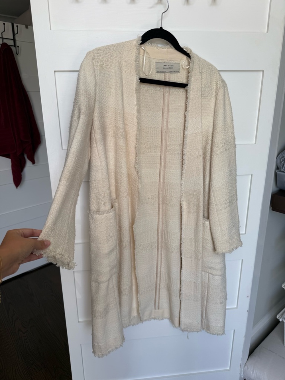 ZARA Cream Open-Front Bouclé Cardigan Coat